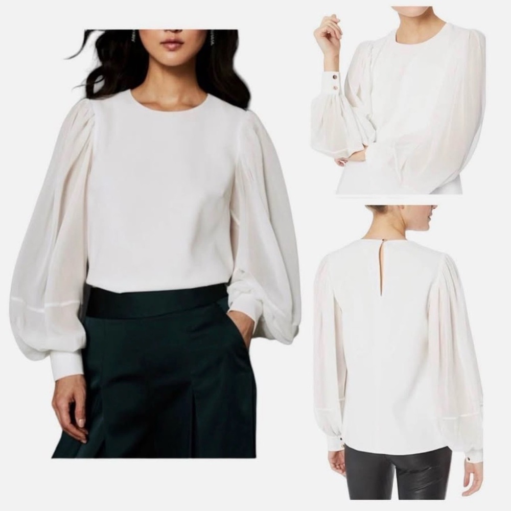 Ted Baker Kriista Sheer Blouson Sleeve Blouse Ivory Rose Gold Buttons